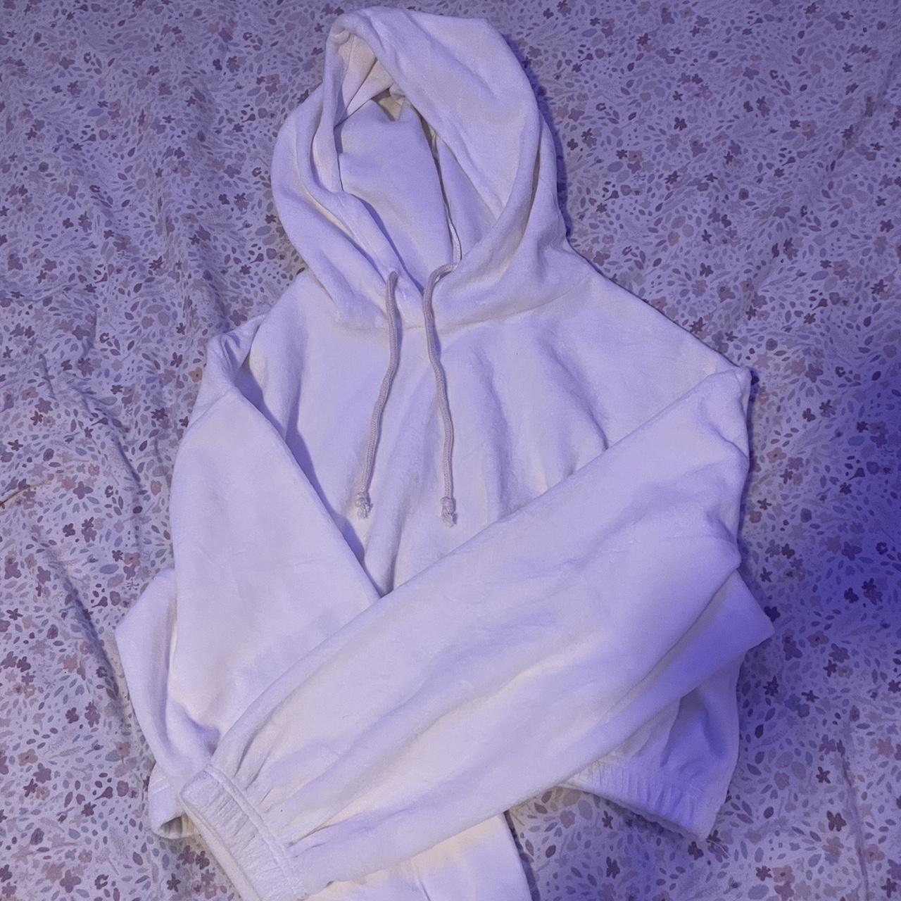 Soft cropped white hoodie! A few very very small... - Depop