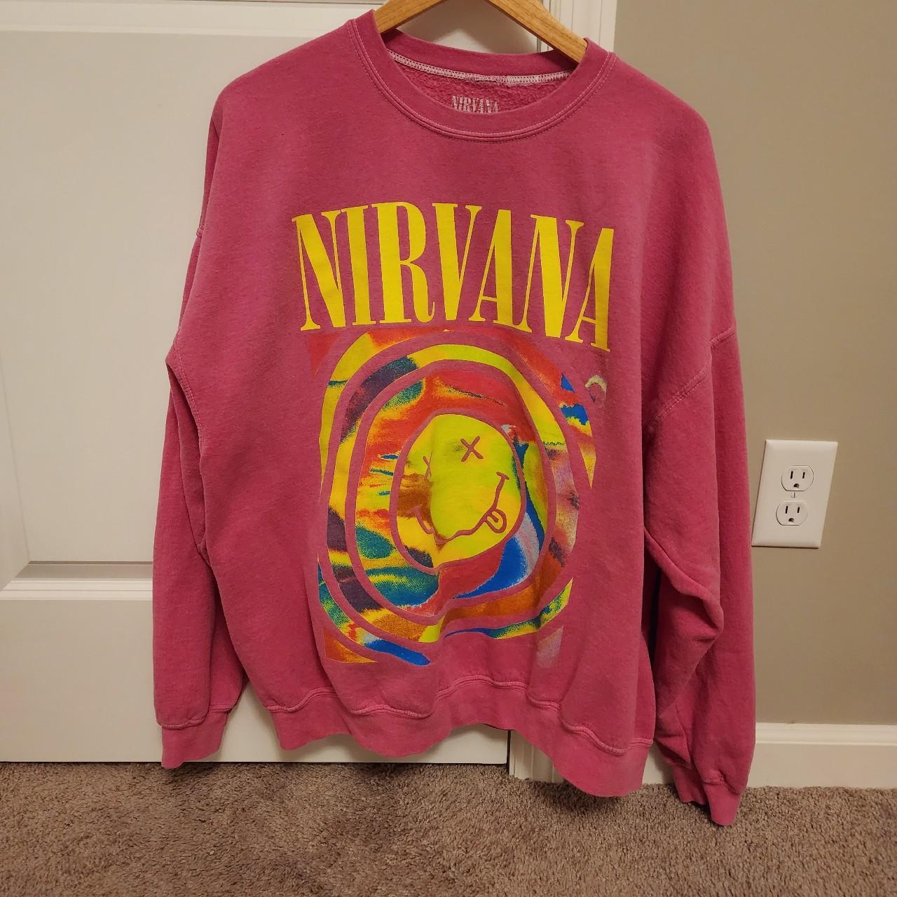 . Urban Outfitters oversized pink nirvana crewneck... - Depop