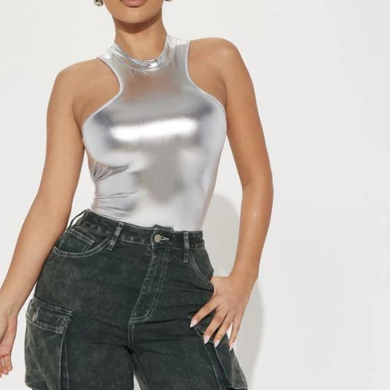 Model Status Metallic Bodysuit - Silver, Fashion Nova, Bodysuits