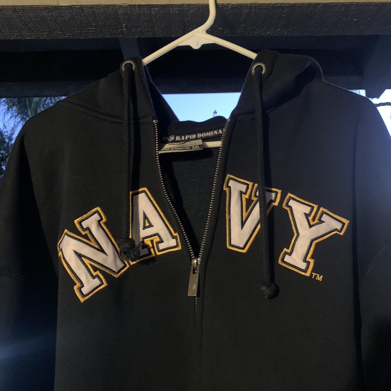 “Navy” Zip up, Embroidered XXL but honestly fits... - Depop