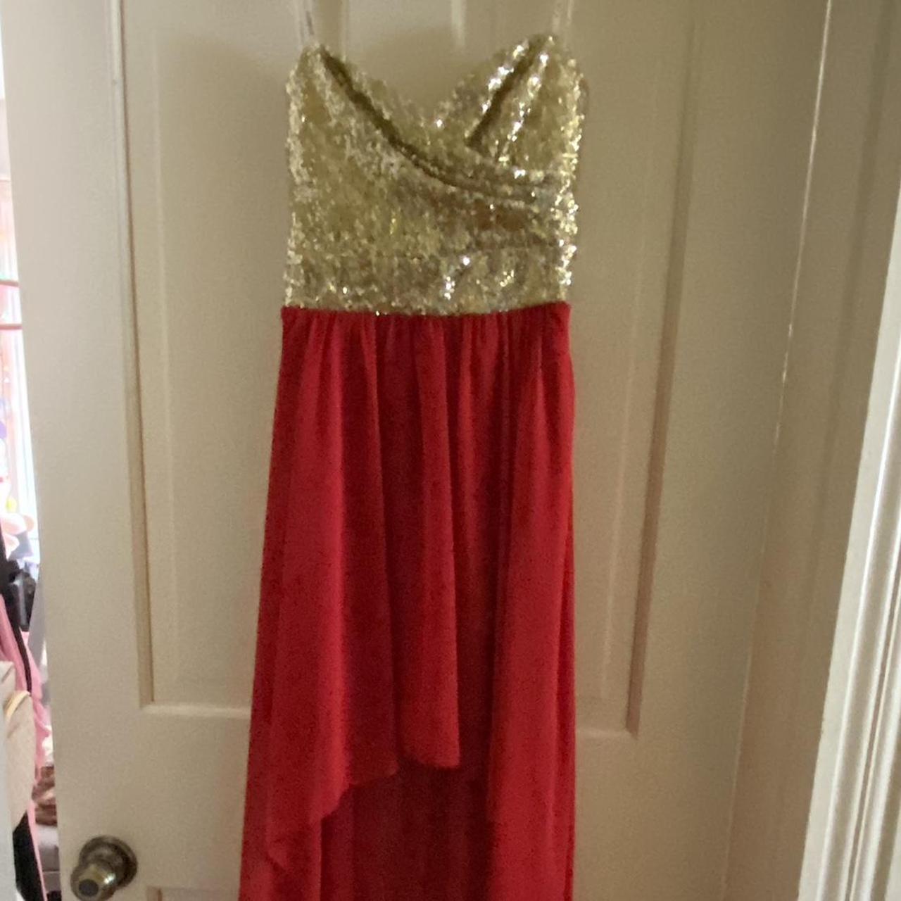 B Darlin Size 5/6 Gold Sparkle Red Event Dress... - Depop