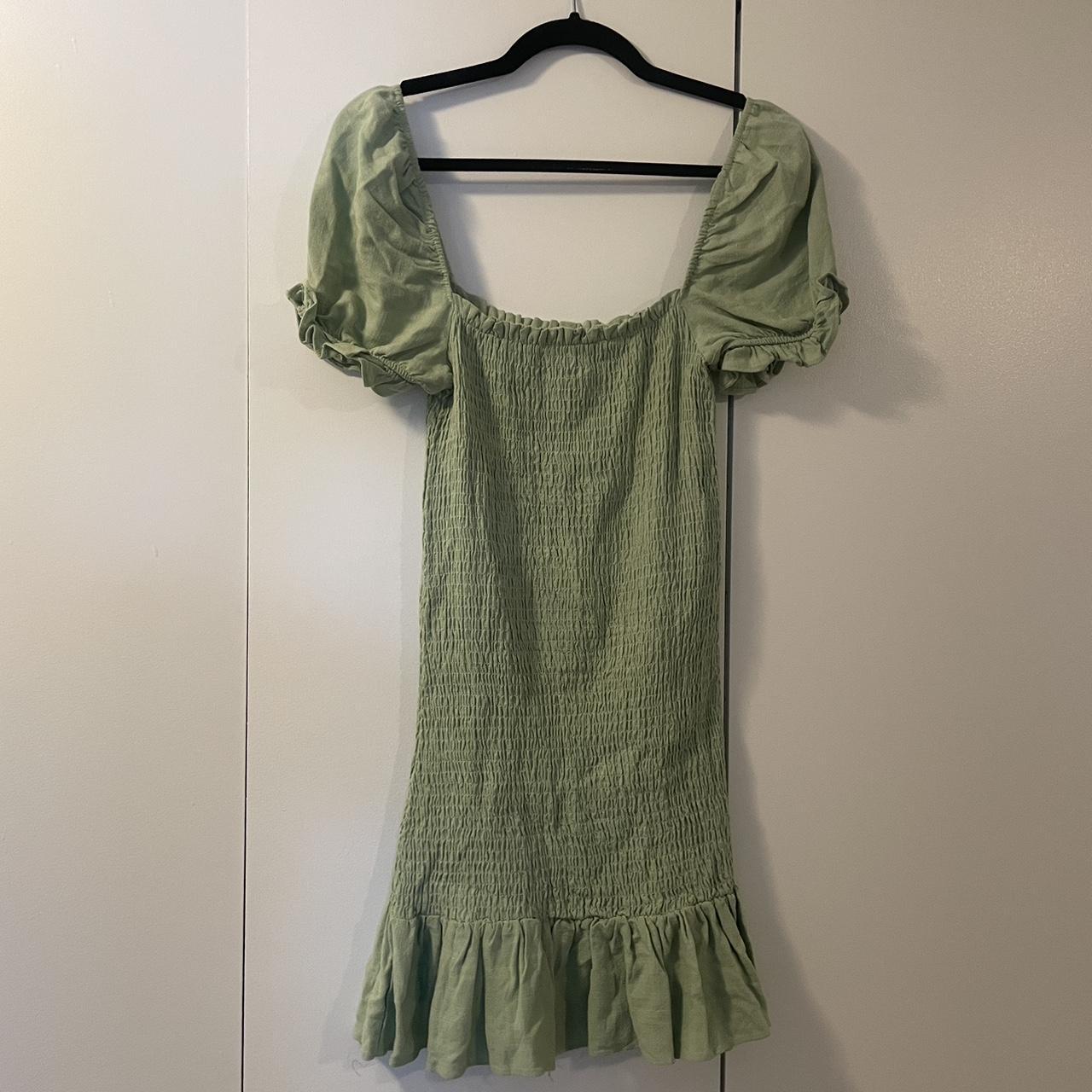 Sage Green Smocked Ruffle Dress - Depop