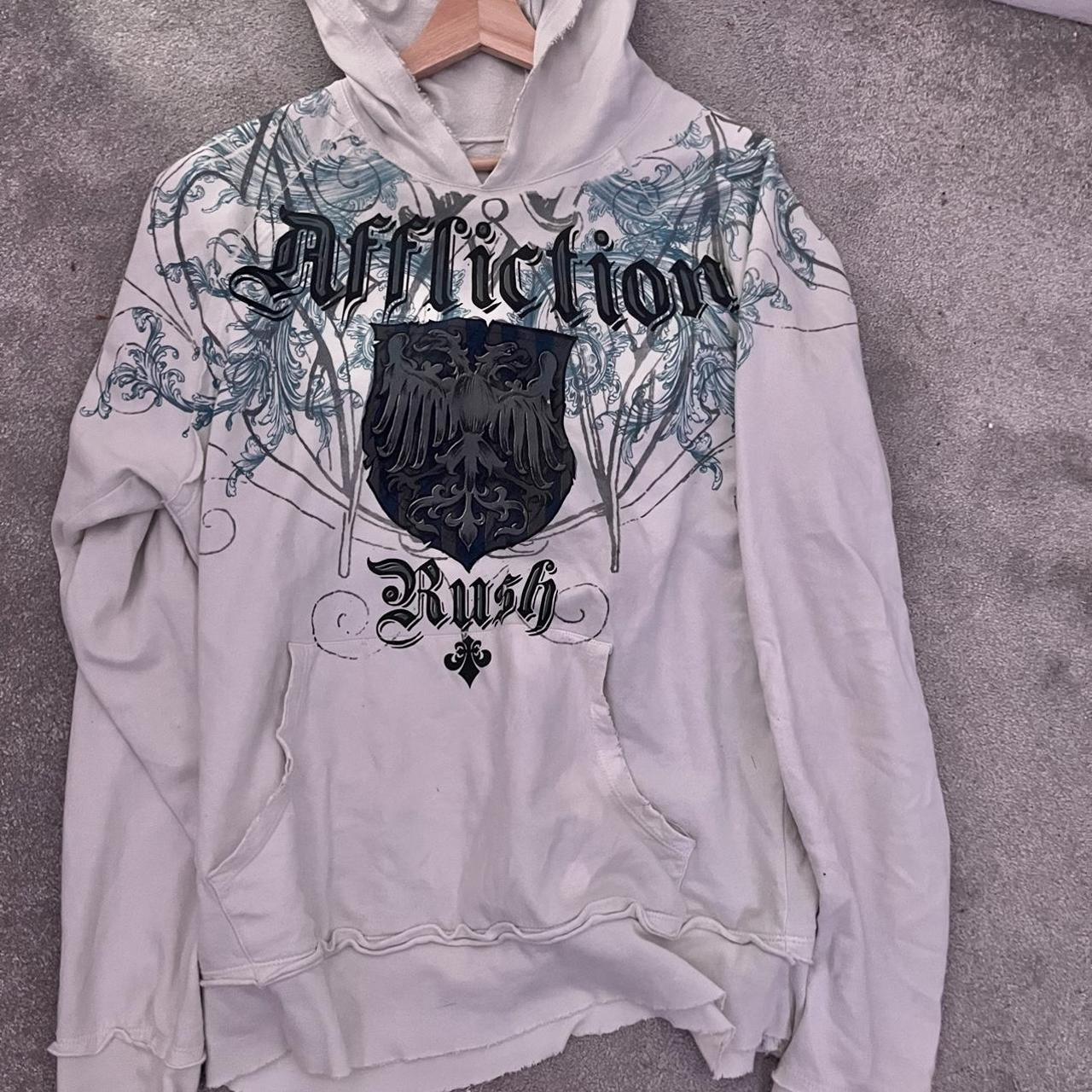 Affliction Men's White and Blue Hoodie | Depop