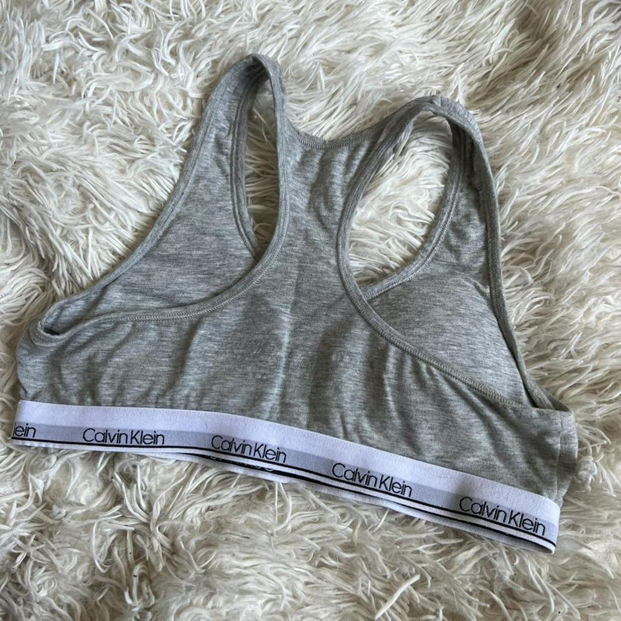 Calvin Klein Women's Grey and White Bra Depop