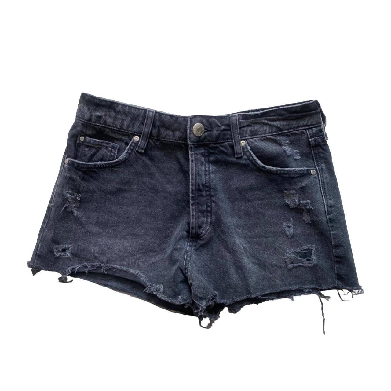 River island black denim distressed shorts