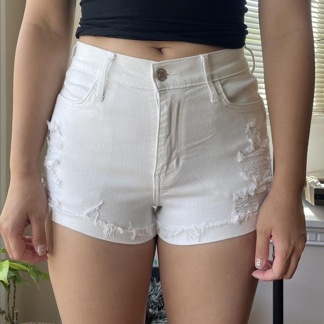 Hollister white distressed white jean shorts. Depop