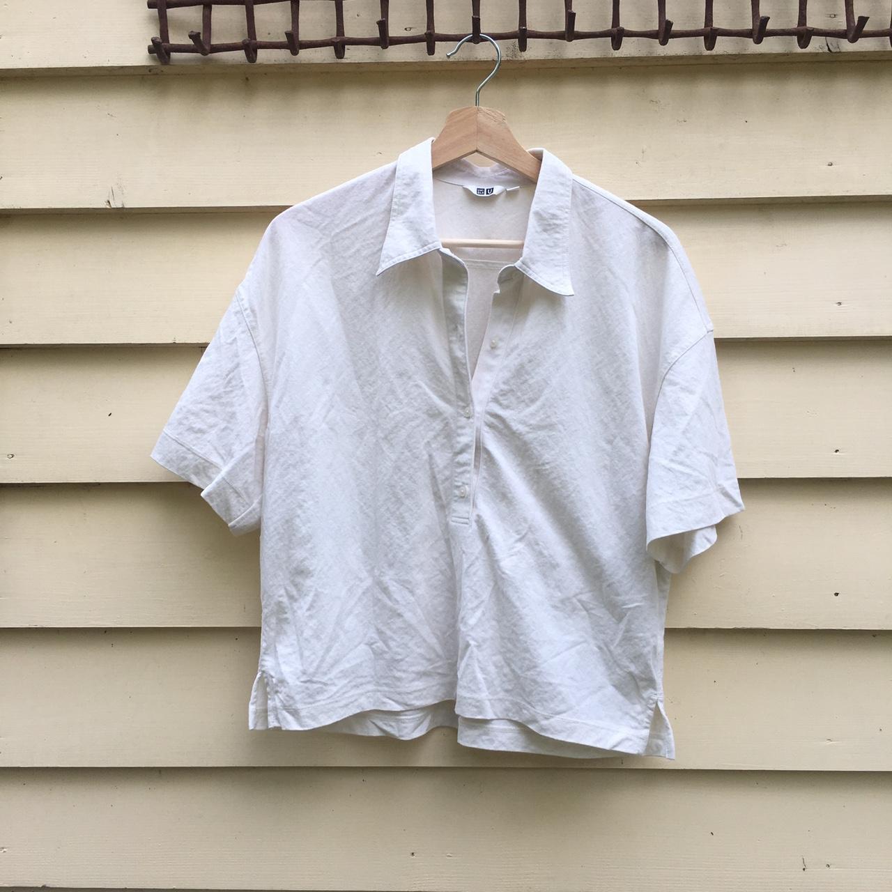 White/off-white Uniqlo half button up shirt / tee... - Depop