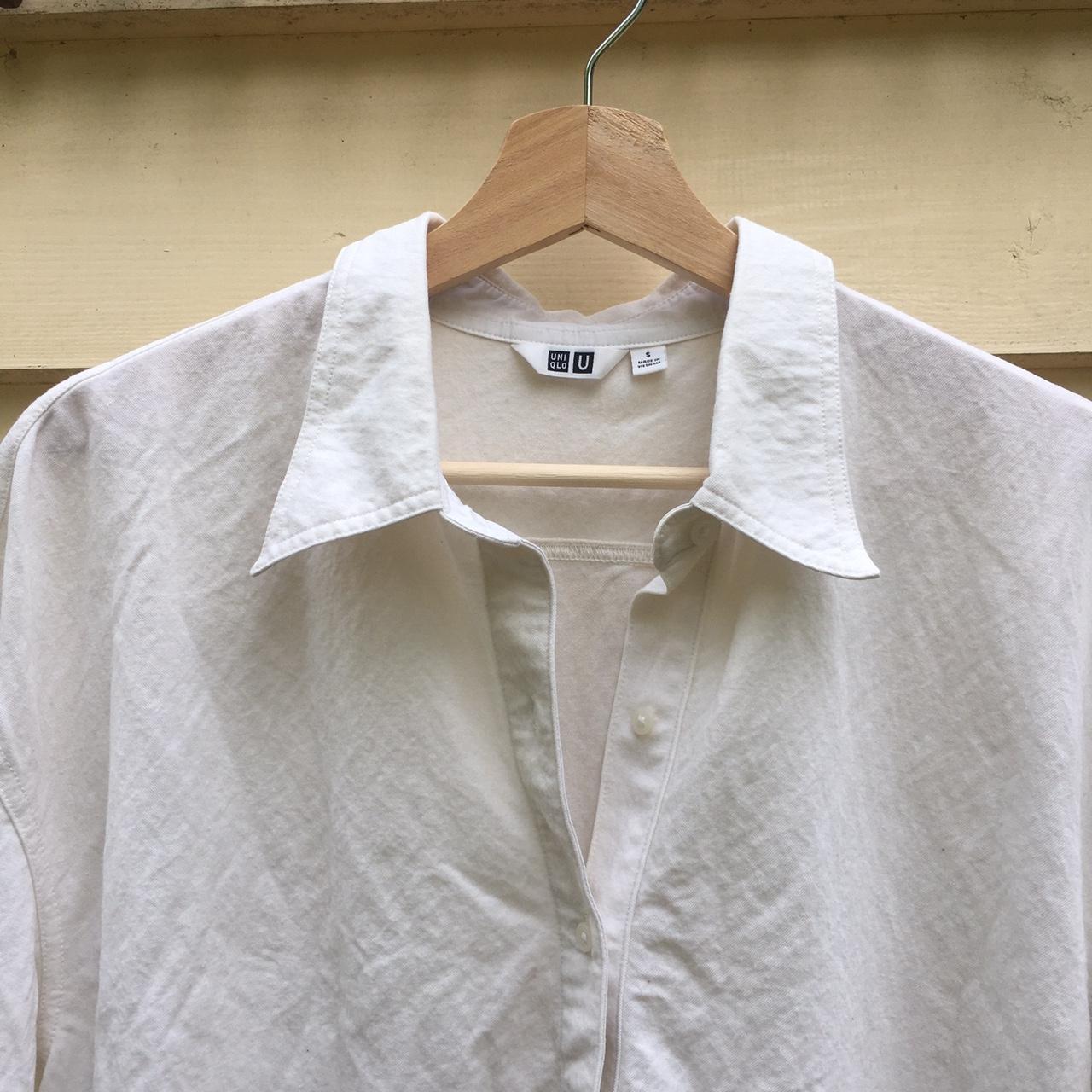 White/off-white Uniqlo half button up shirt / tee... - Depop