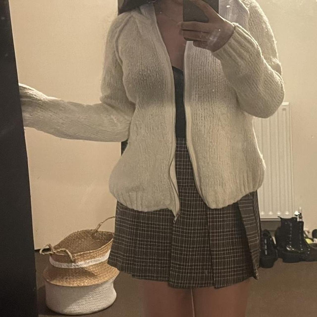 cream white hoodie zip up. a lil oversized not too... Depop