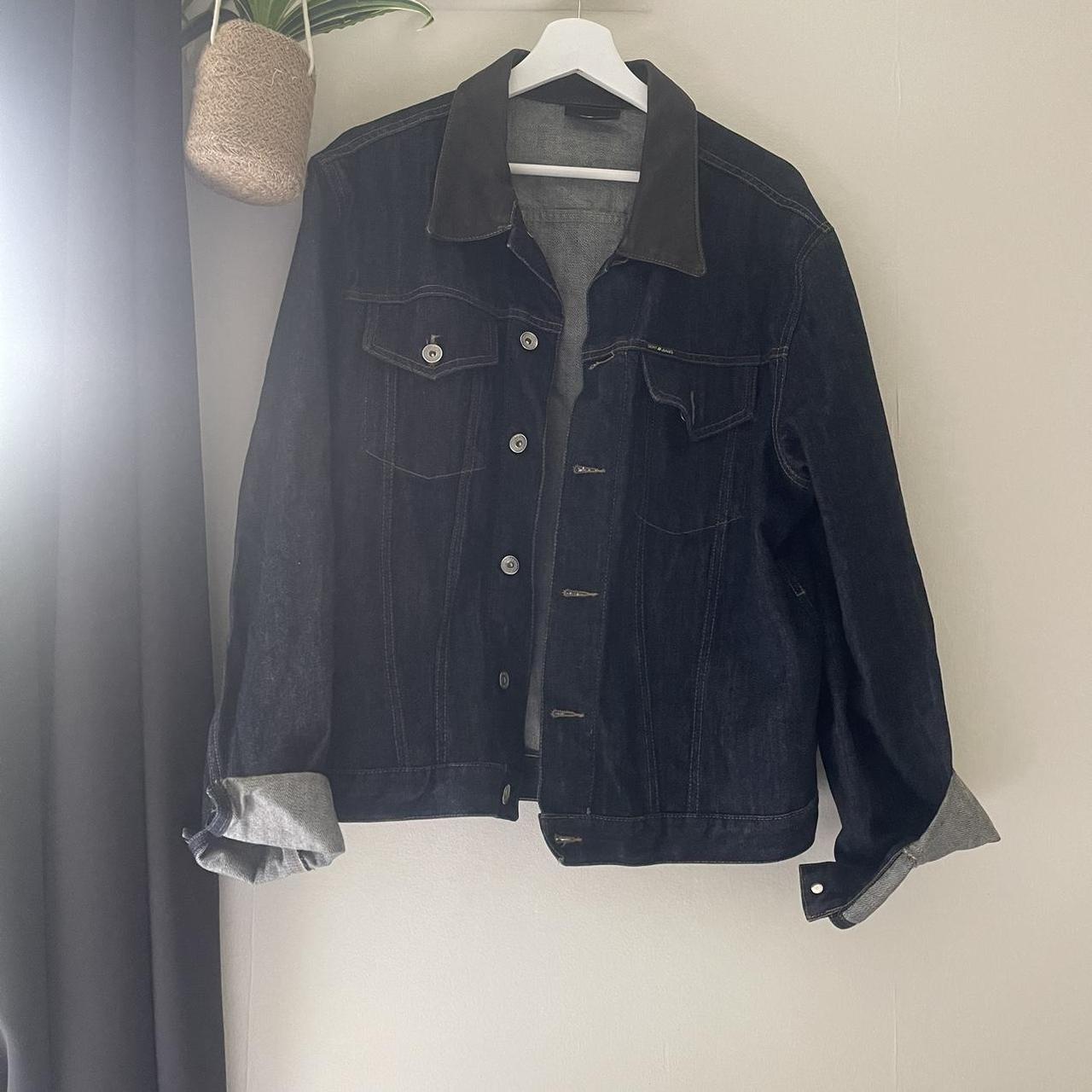 DKNY denim jacket men’s size L seen on a women’s... - Depop