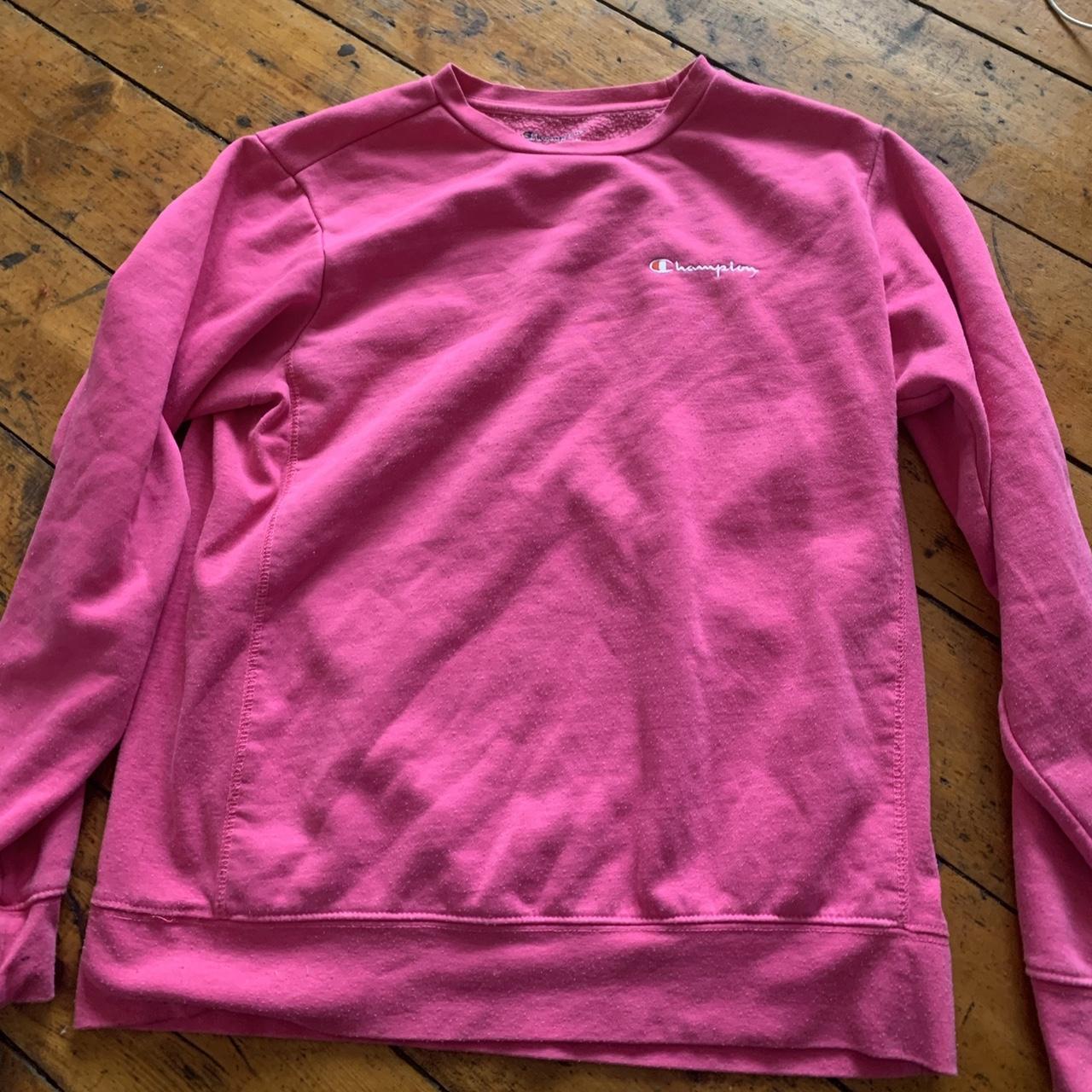 CHAMPION pink sweatshirt says size XL but more a... - Depop