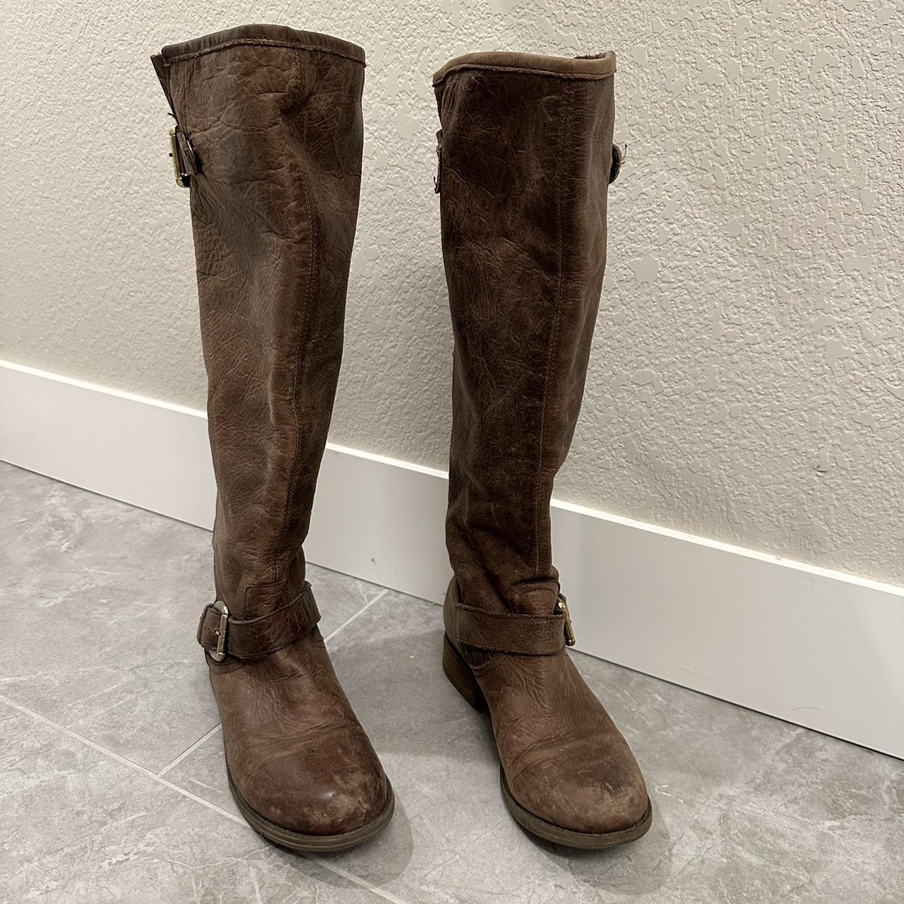 steve madden riding boots with red zipper