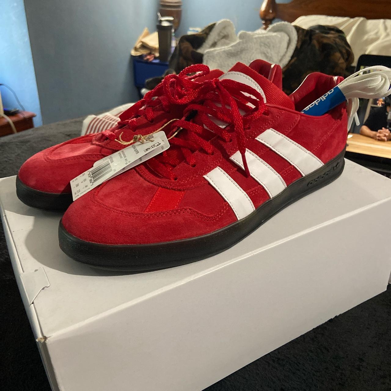 Adidas Men's Red and White Trainers | Depop