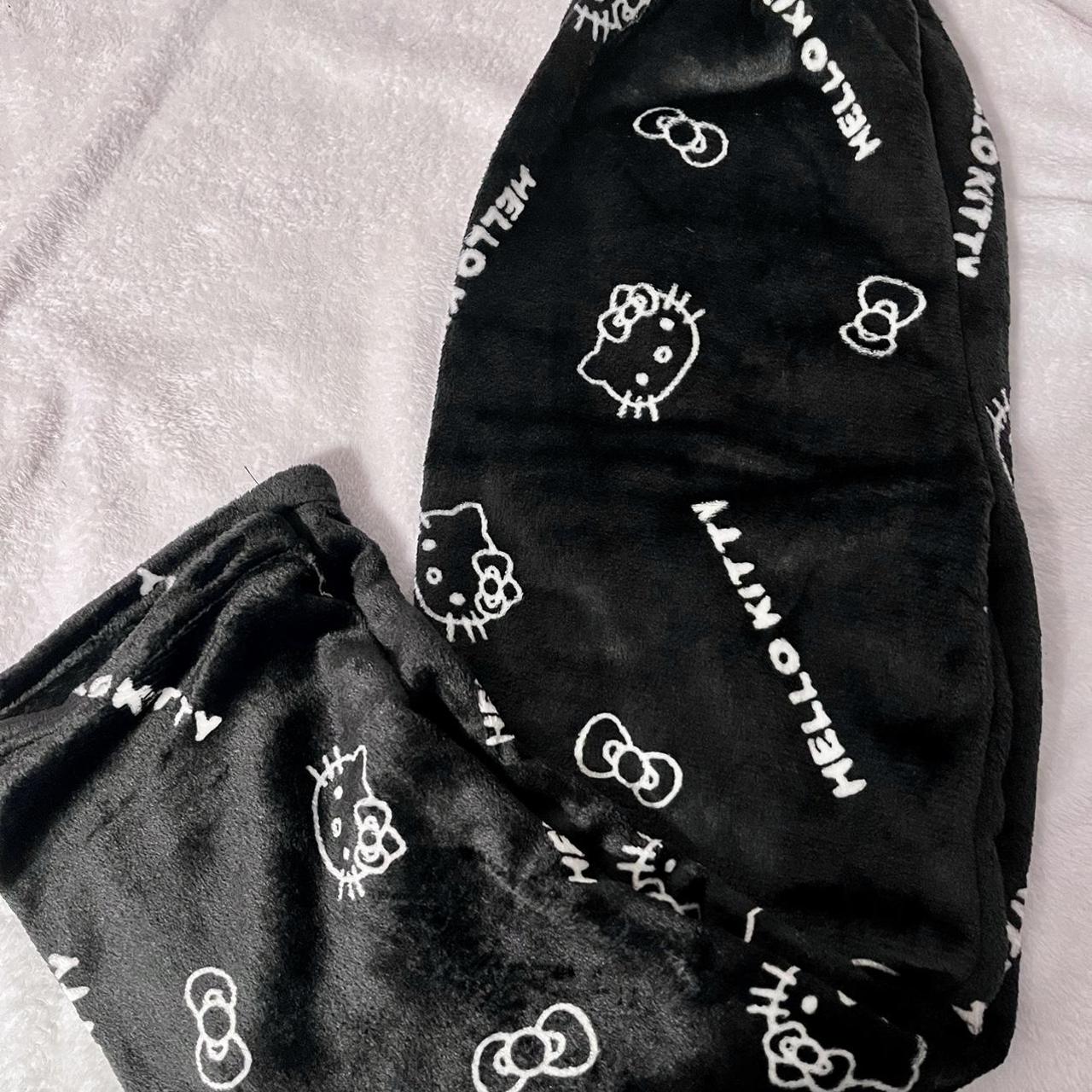 Black Fluffy Hello Kitty Pajama Pants! 🖤 - tried on... - Depop