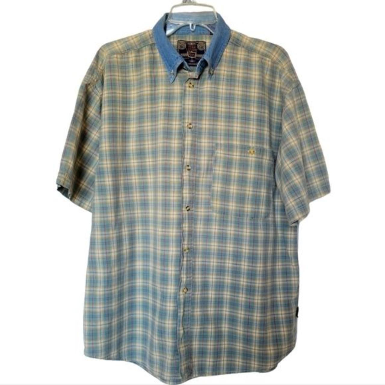 90s Vintage Denim Collar Plaid ShortSleeve... Depop