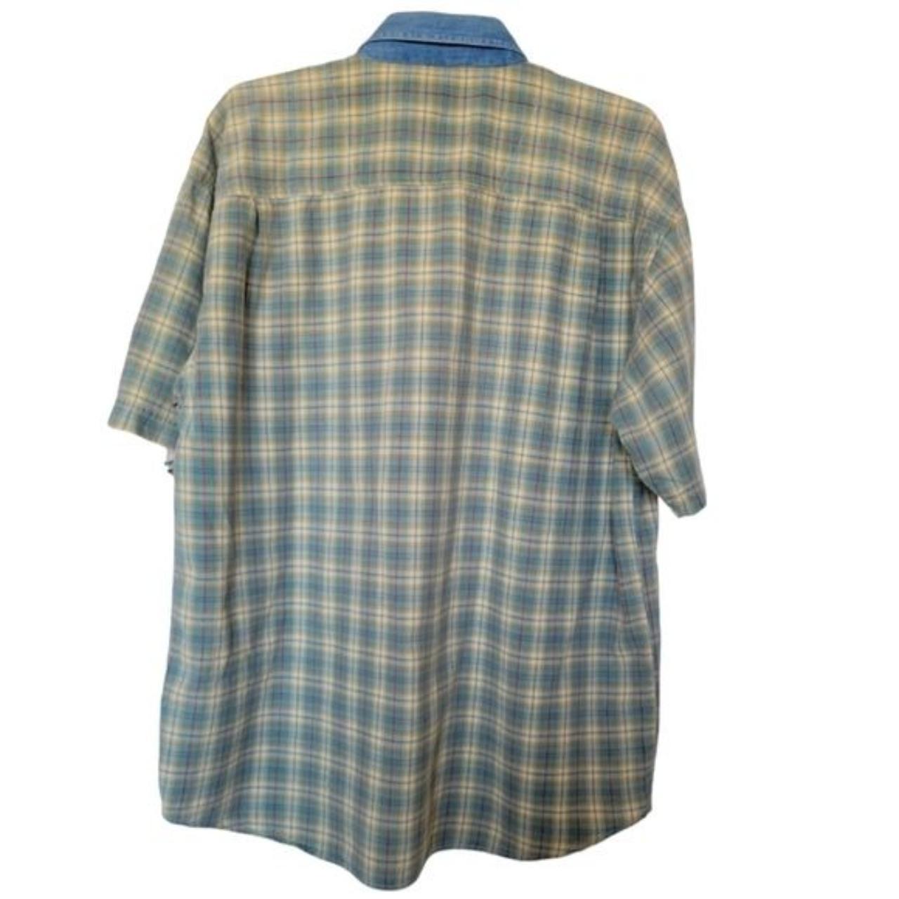 90s Vintage Denim Collar Plaid ShortSleeve... Depop