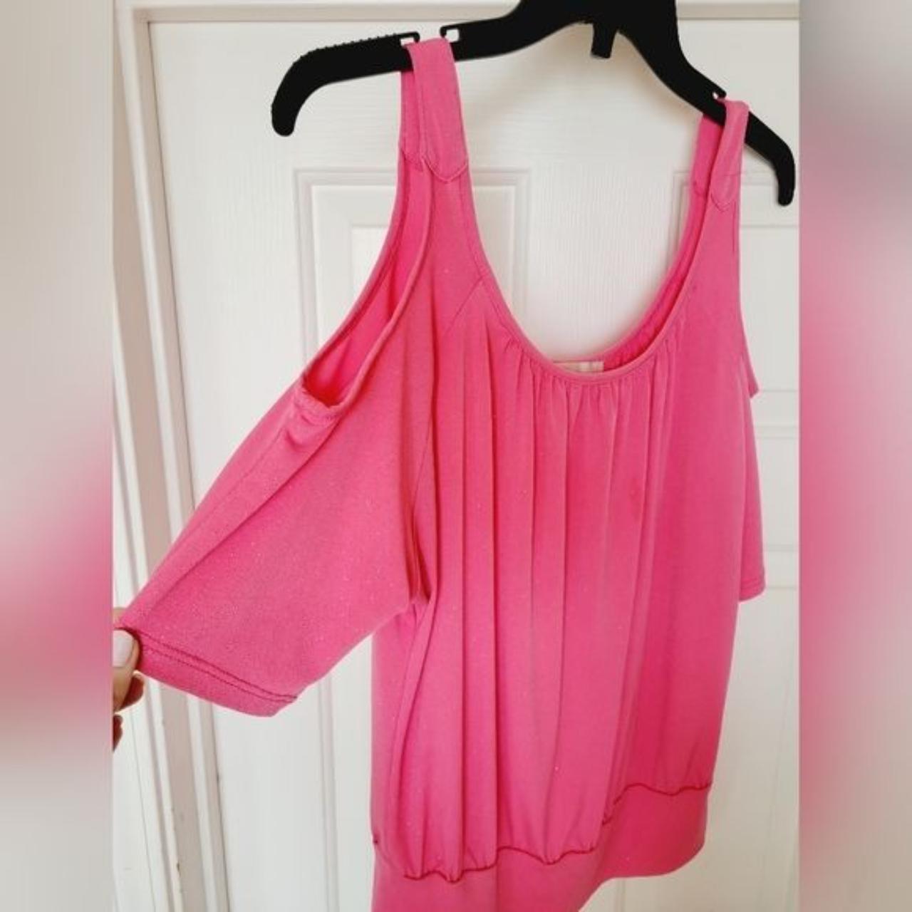 Boston Proper Pink Glitter Cold Shoulder Banded... - Depop