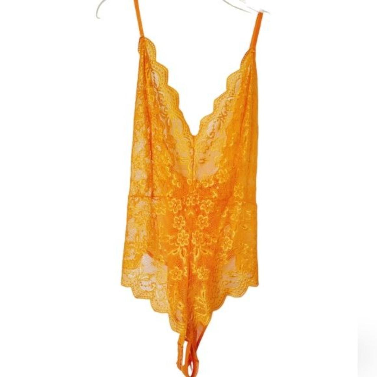 Orange Lace Bodysuit / Teddy Straps are adjustable... - Depop