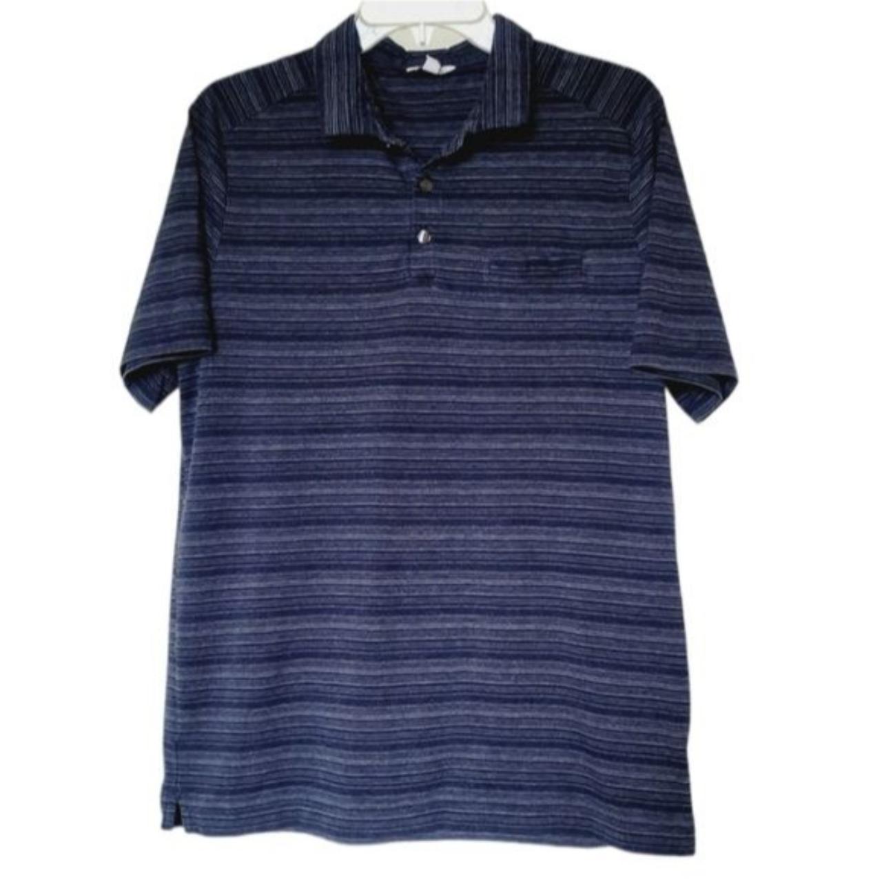 Calvin Klein navy striped Polo w faux front... - Depop