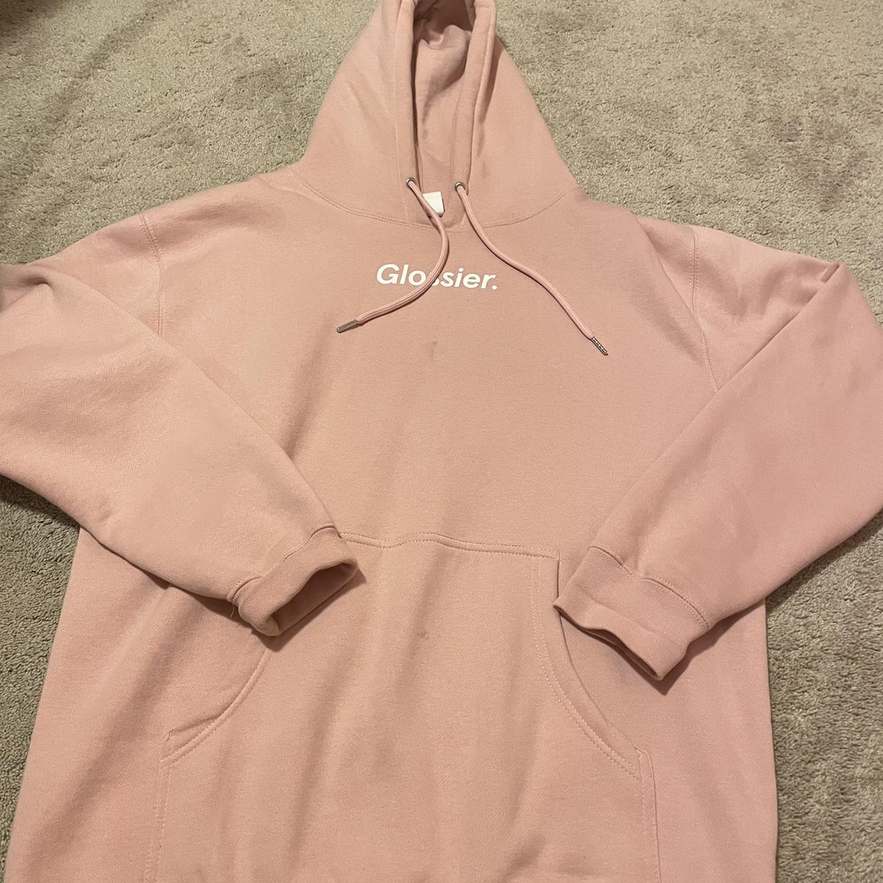 Pink Glossier oversized hoodie -one stain on the... - Depop