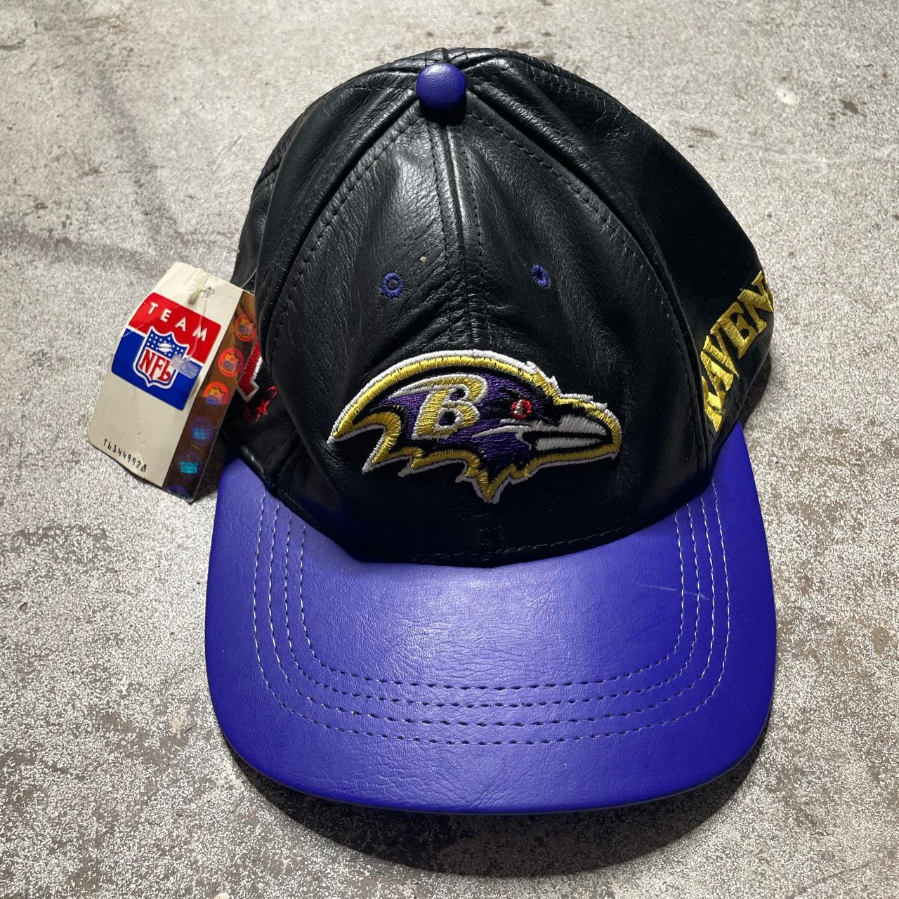 Vintage 90s Deadstock Leather Baltimore Ravens Hat.... - Depop