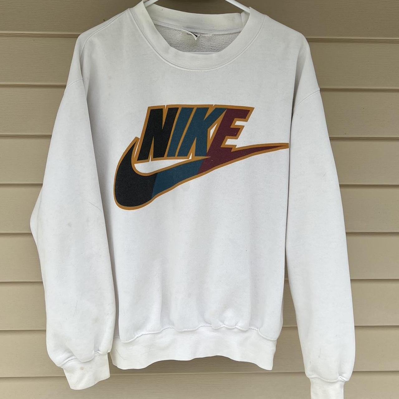 Vintage White Nike Crewneck Sweatshirt Size... - Depop