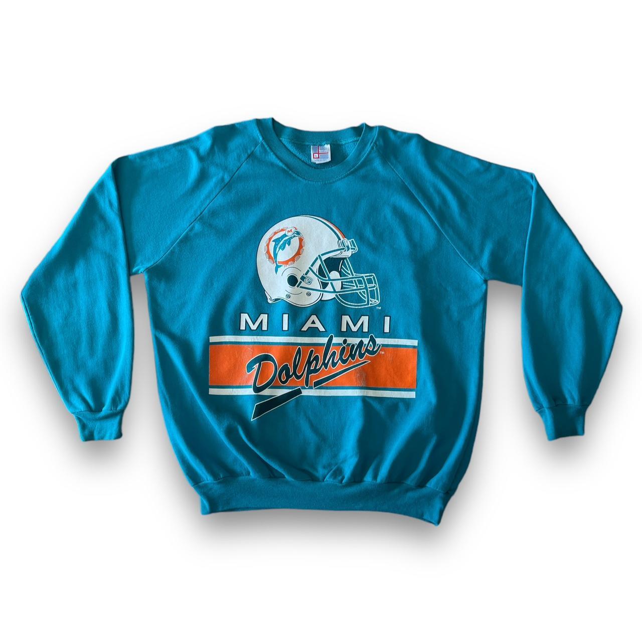 Vintage Logo 7 Miami Dolphins sweatshirt in white. - Depop