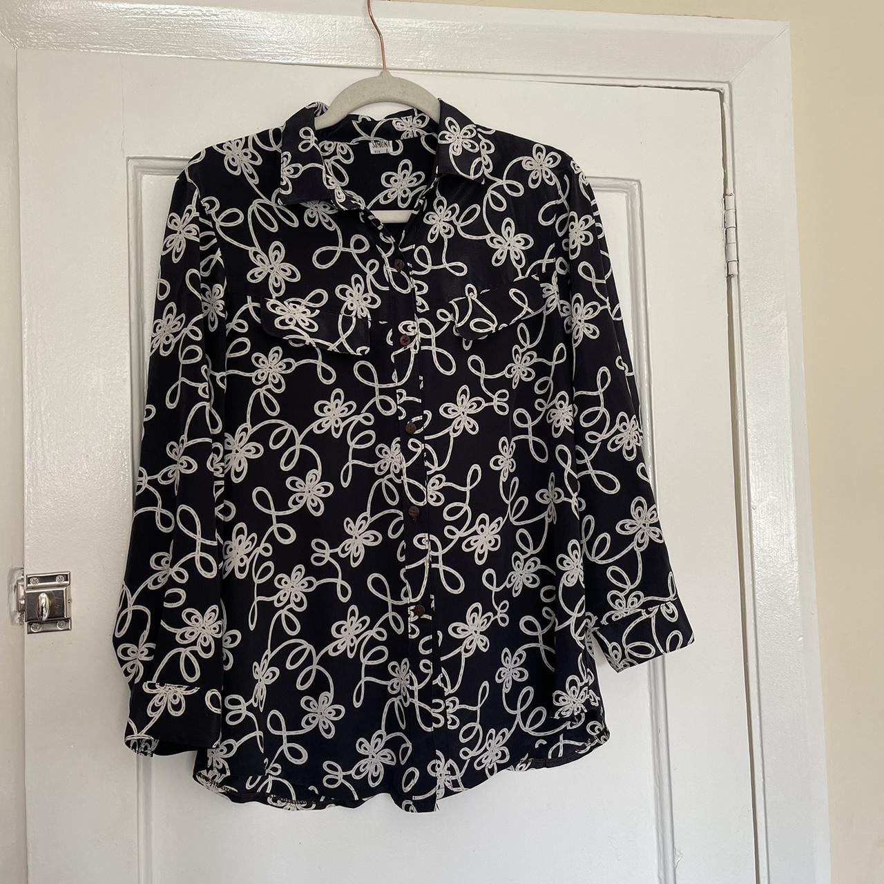 Vintage black & white monochrome blouse by... - Depop