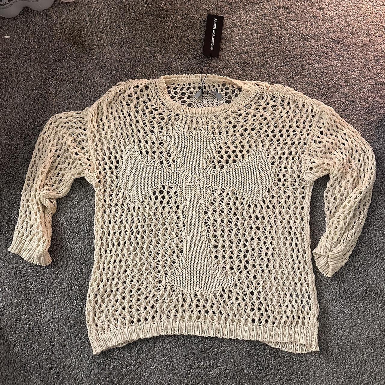 new w/ tags racer worldwide cross crochet sweater Depop