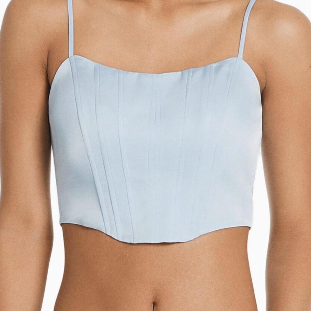 Bershka corset satin top in baby blue