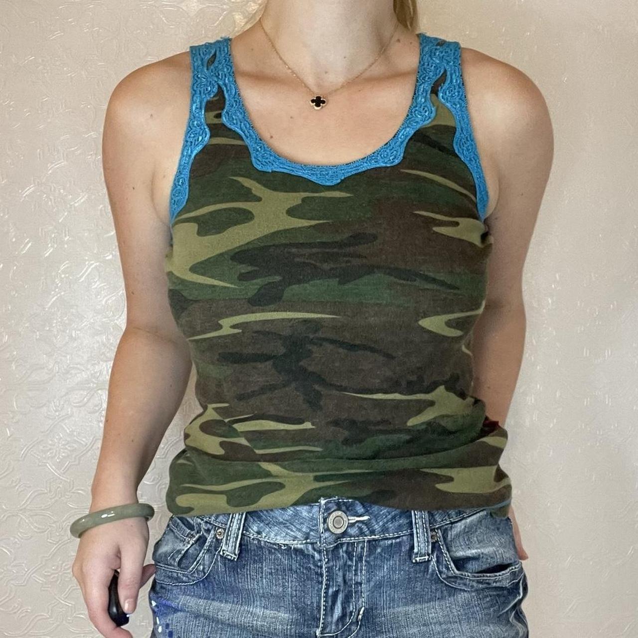 Vintage Y2K Camo Cami Tank Top by Tripp NYC green... Depop