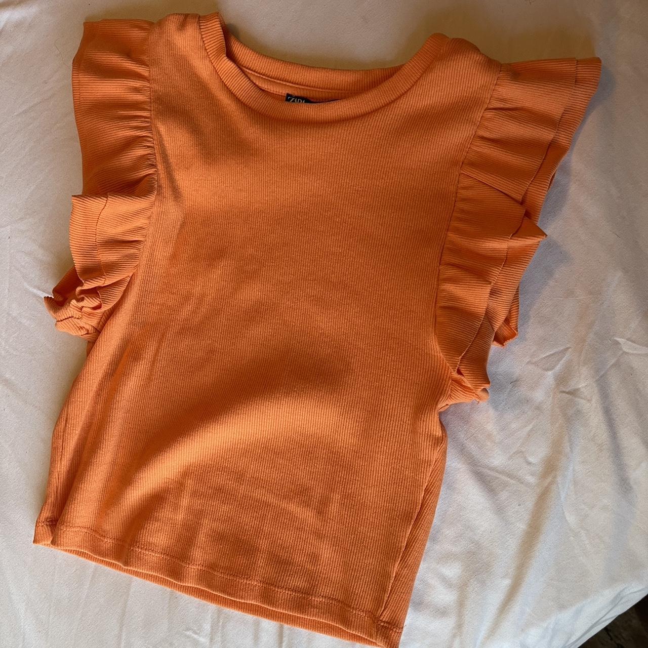 Zara orange ruffle sleeve crop top Fits more like a... Depop