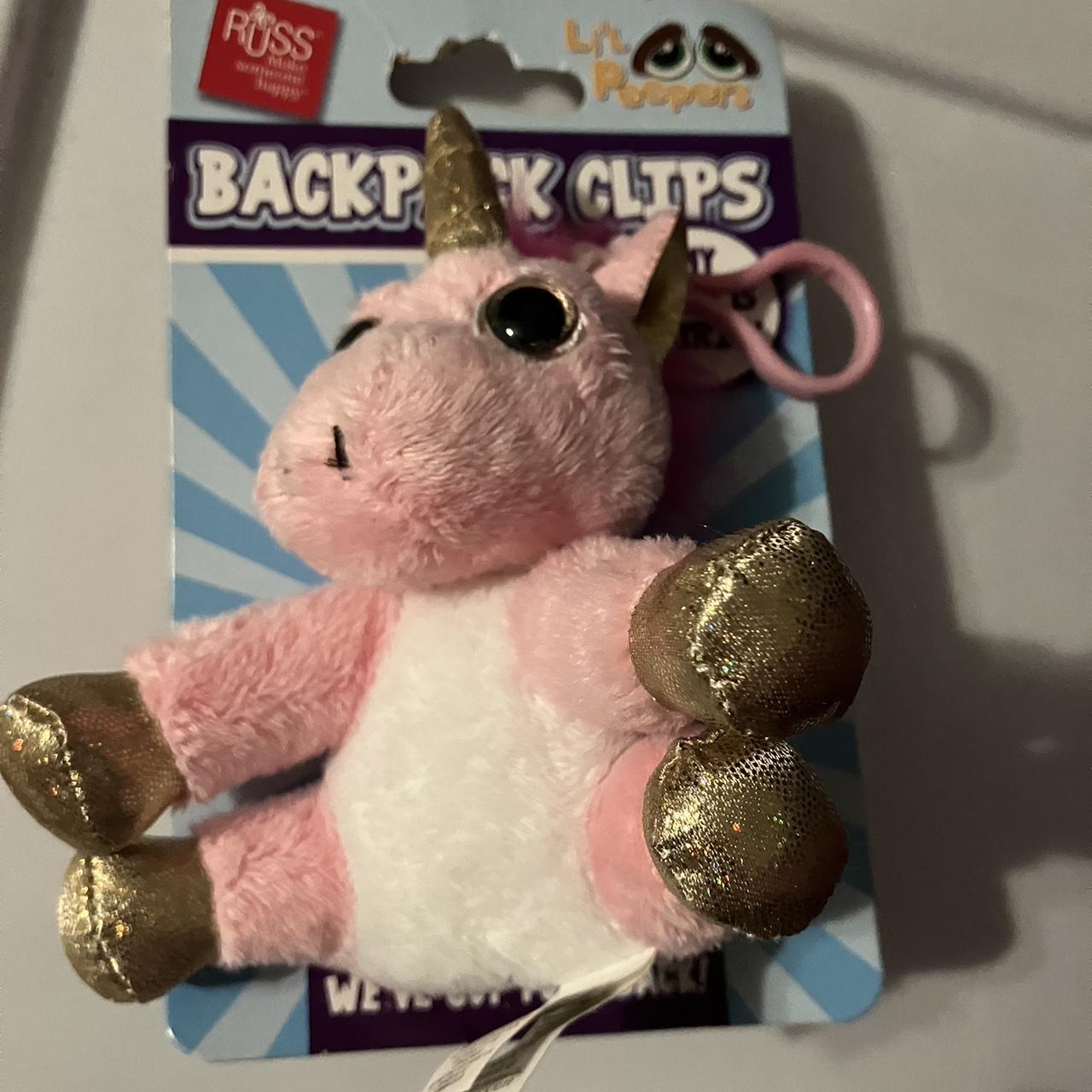 Russ plush unicorn backpack ack clips collect