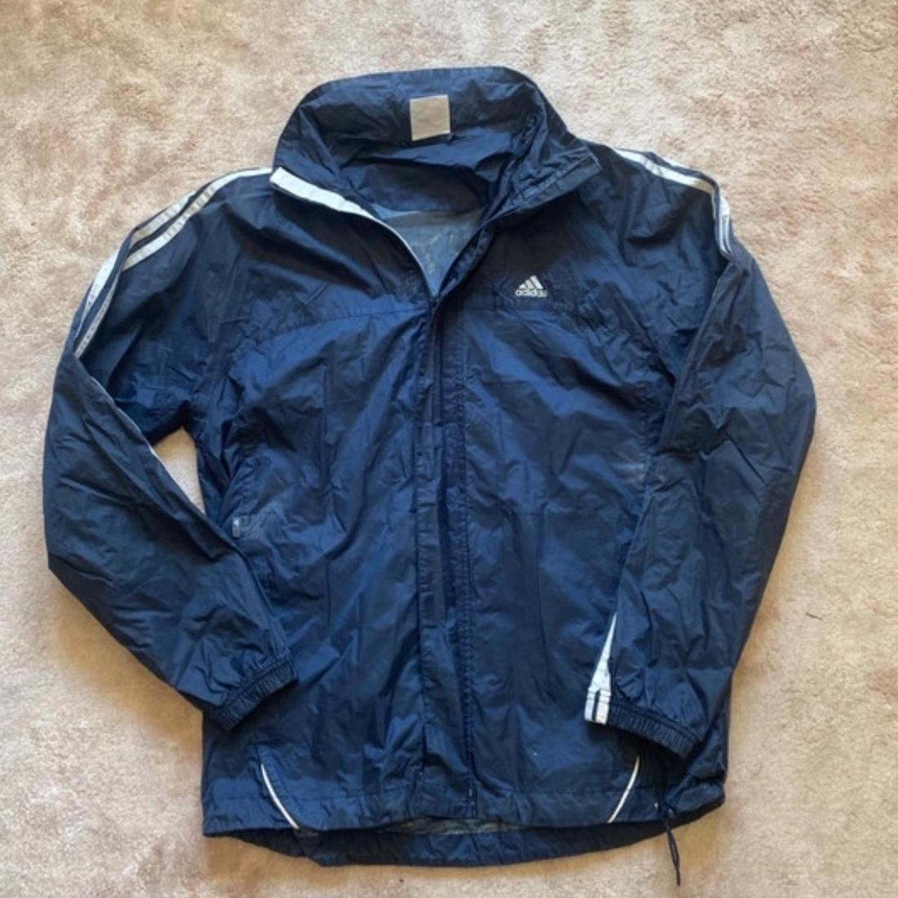 Adidas navy blue windbreaker size 8 women s but. Depop