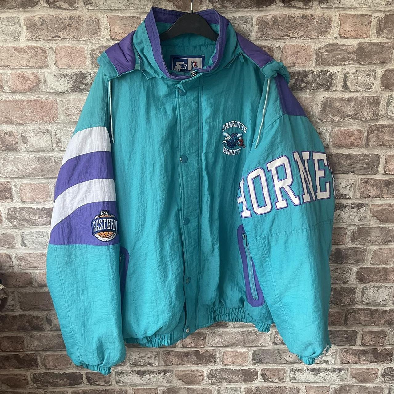 Vintage 90s Rare Starter Charlotte Hornets Blue and... - Depop