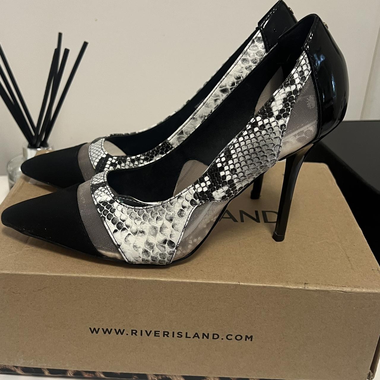 Black and white snake heels best sale