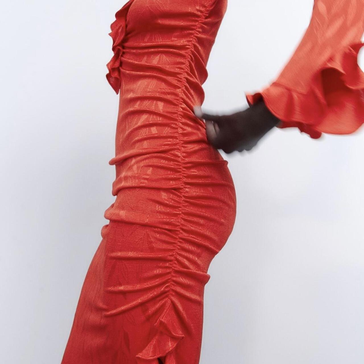 Zara Jacquard Dress with Ruffles, Red Sold out... Depop