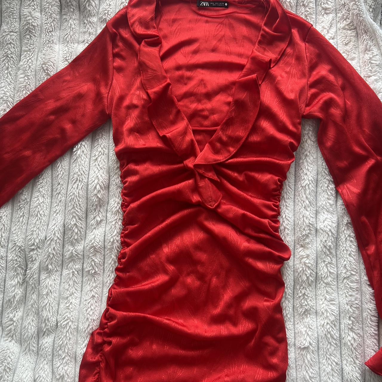 Zara Jacquard Dress with Ruffles, Red Sold out... Depop