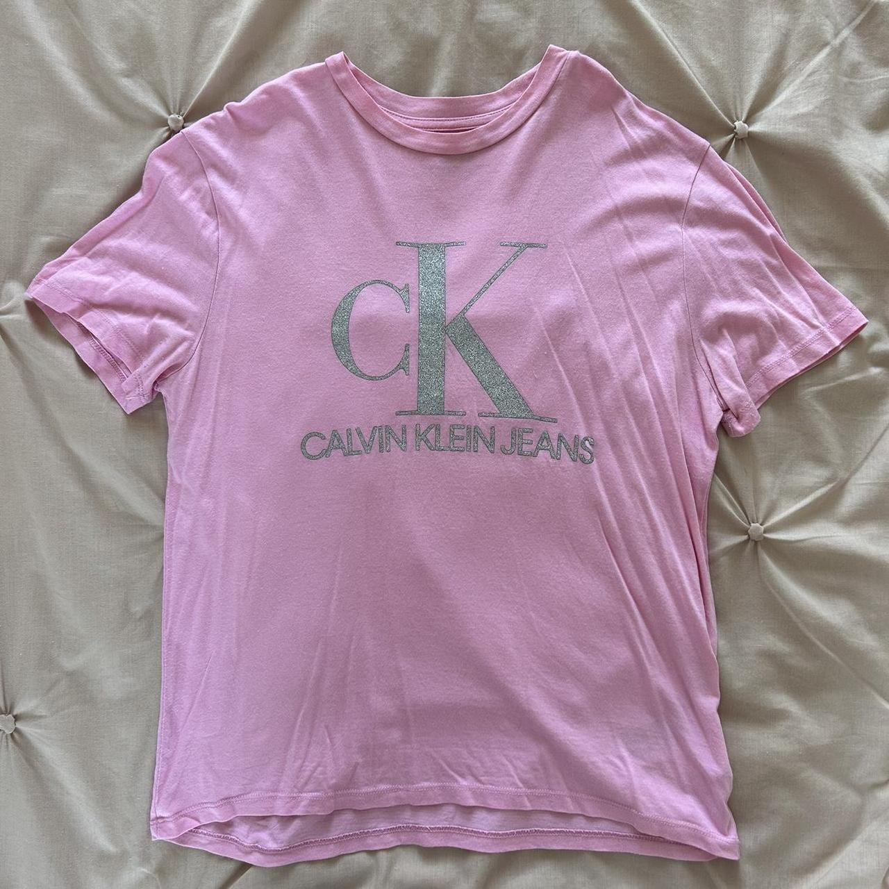 Pink Glitter CALVIN KLEIN logo tshirt Size XS... - Depop