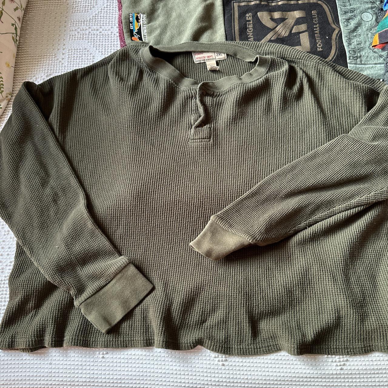 forest green henley shirt, tags says 2XL but fits... Depop