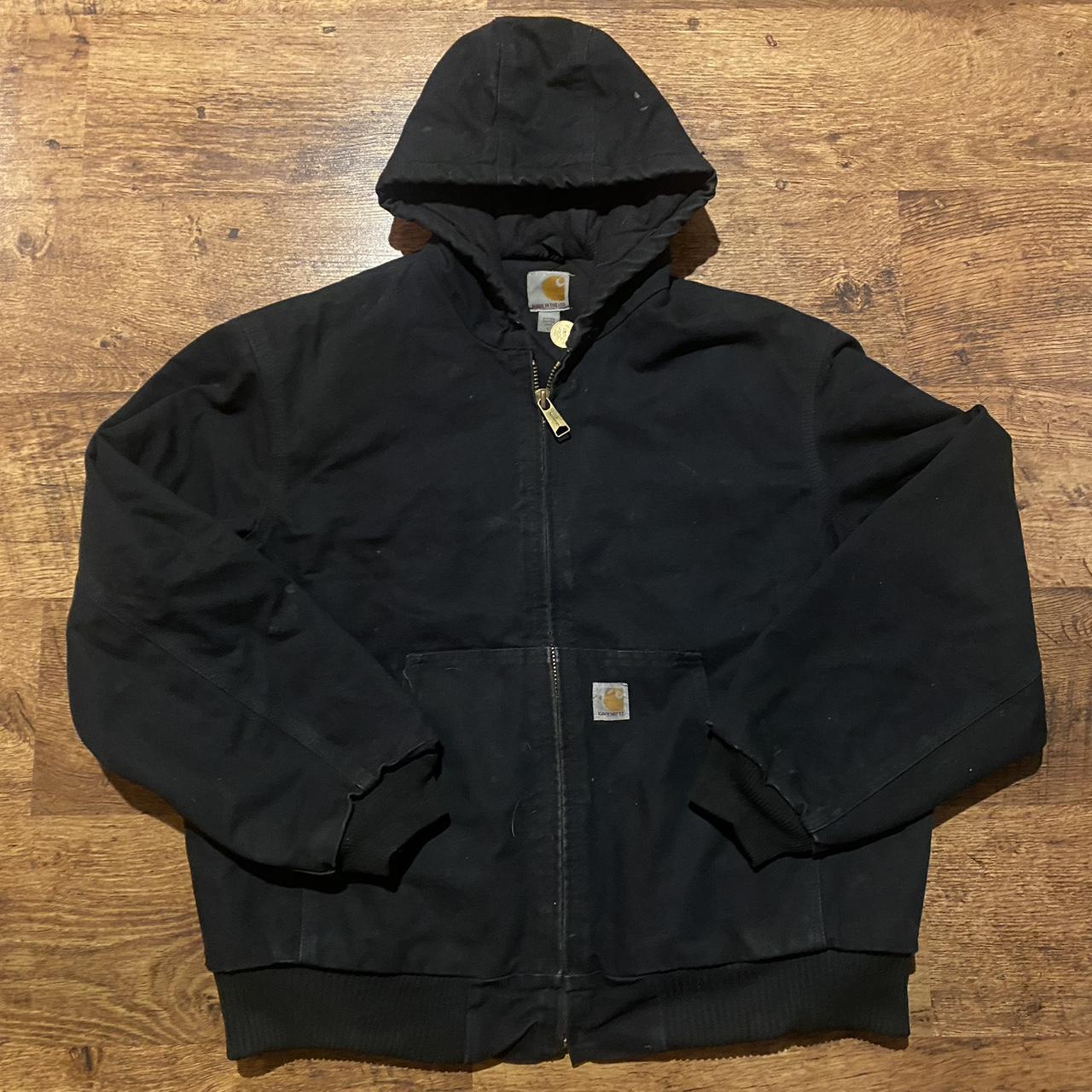 Hooded Black Carhartt Jacket, quilt lined Carhartt... - Depop