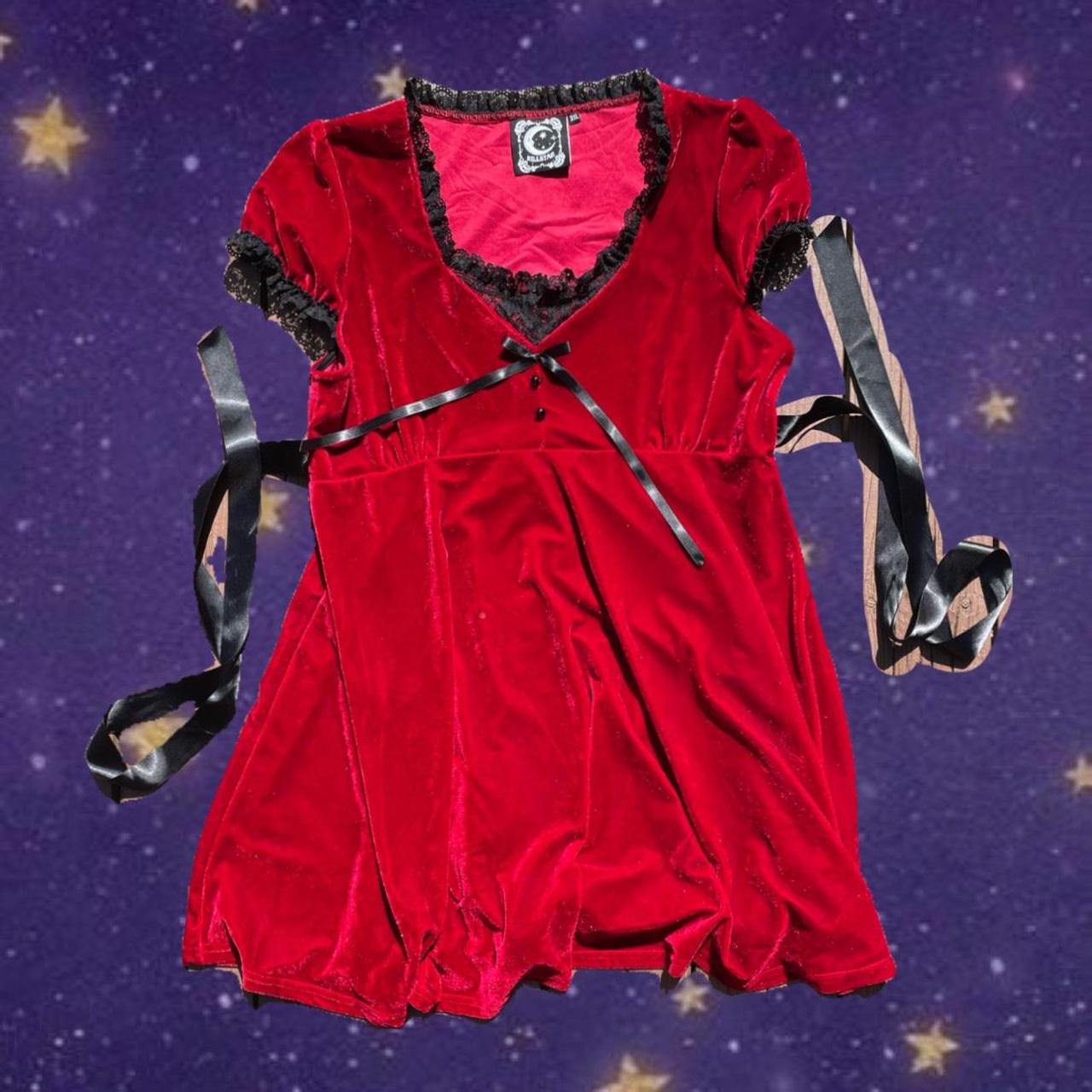 Killstar red velvet babydoll dress with cute black... Depop