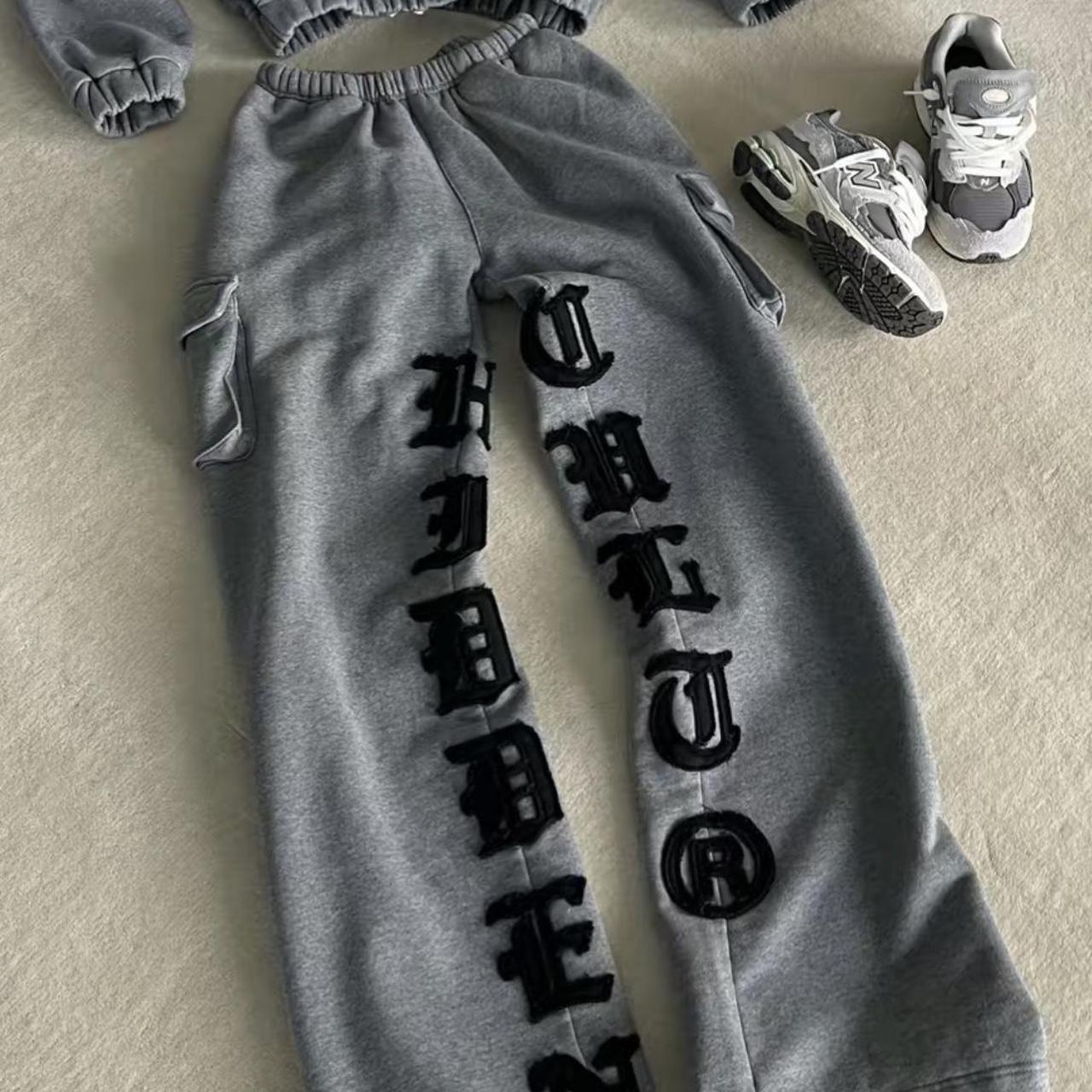 Hidden cult dark distressed logo sweatpants wide... - Depop