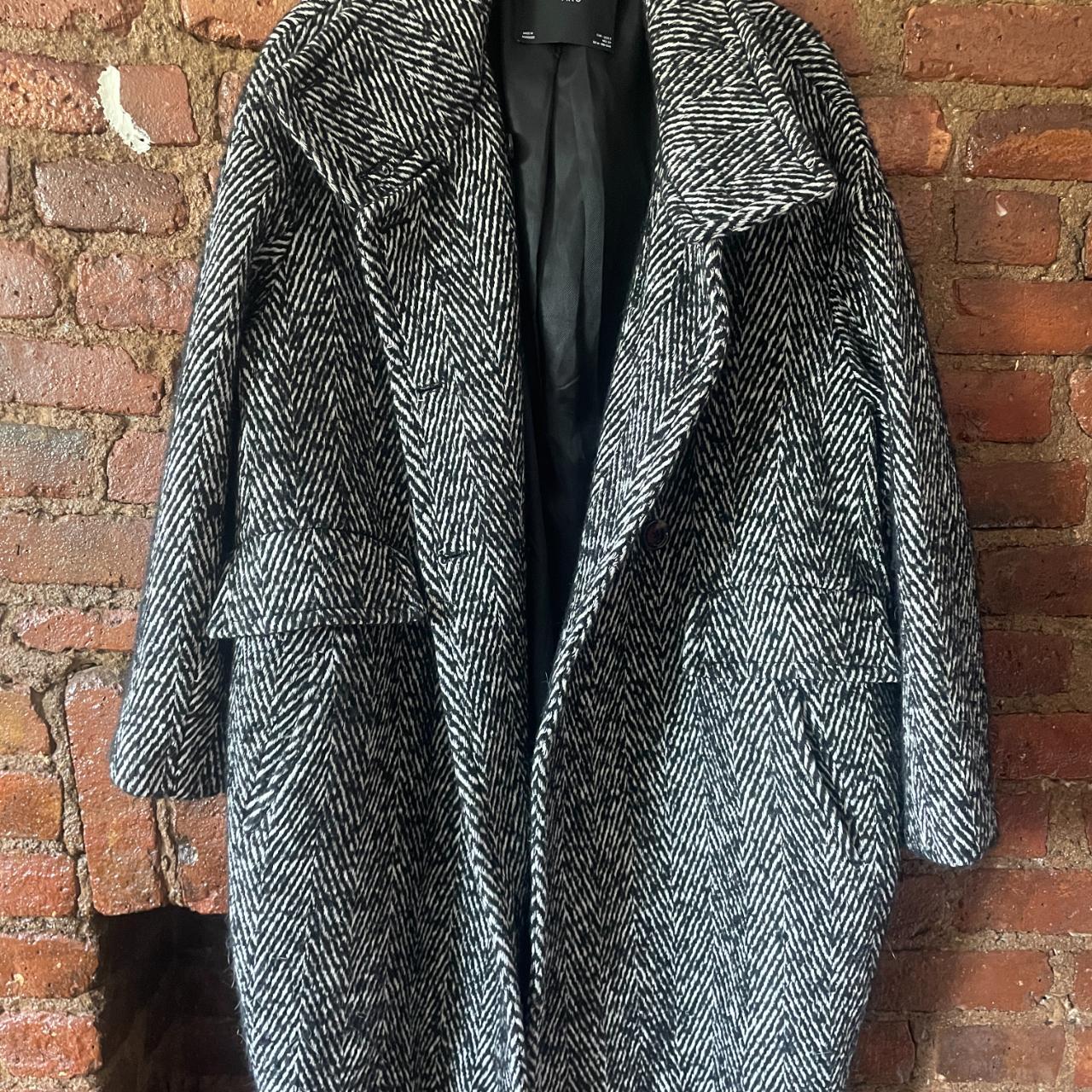 Mango Women's Coat - Black/White - S – Mango Black & White Herringbone Oversized Tweed …