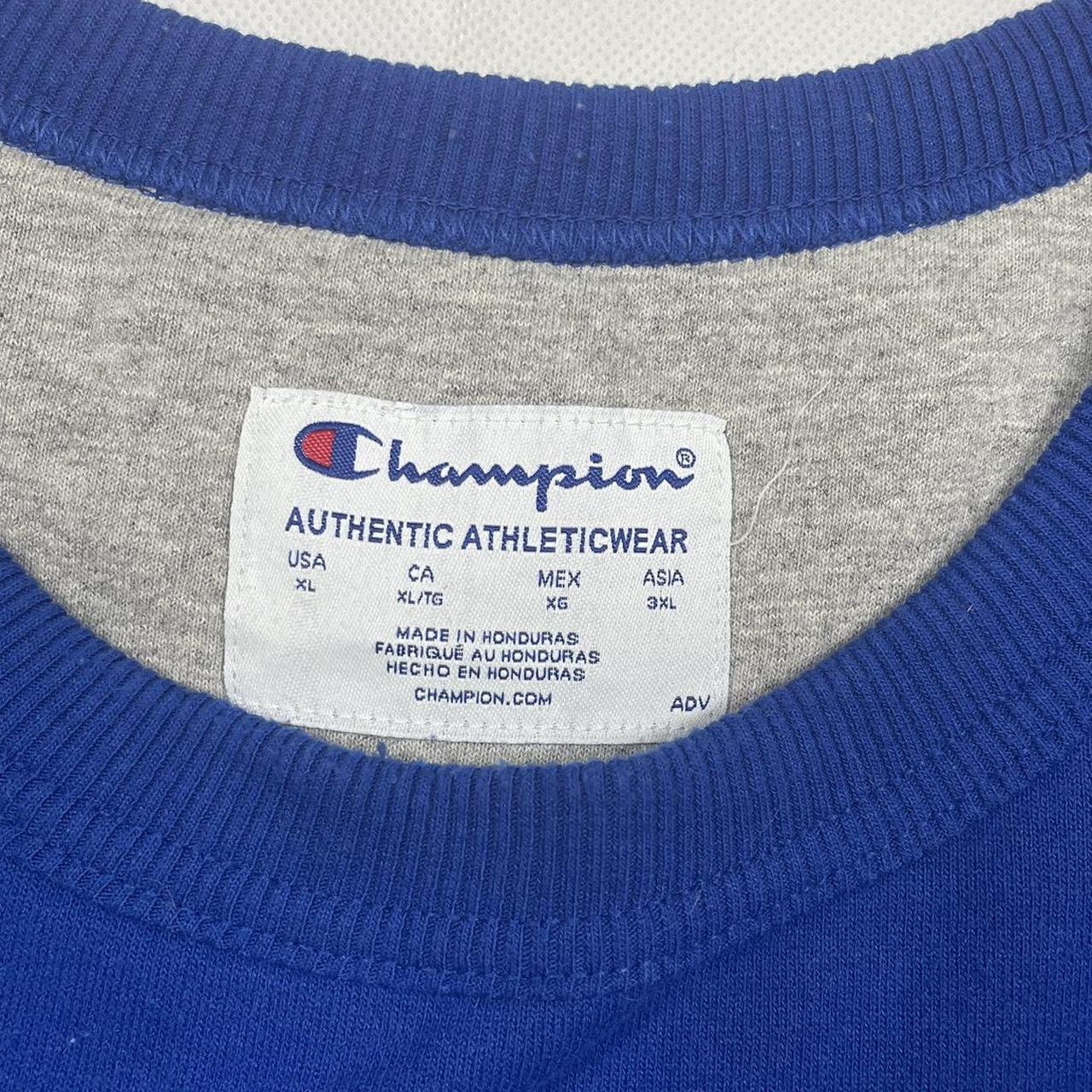 Vintage Blue Champion Spellout Sweatshirt Size:... - Depop