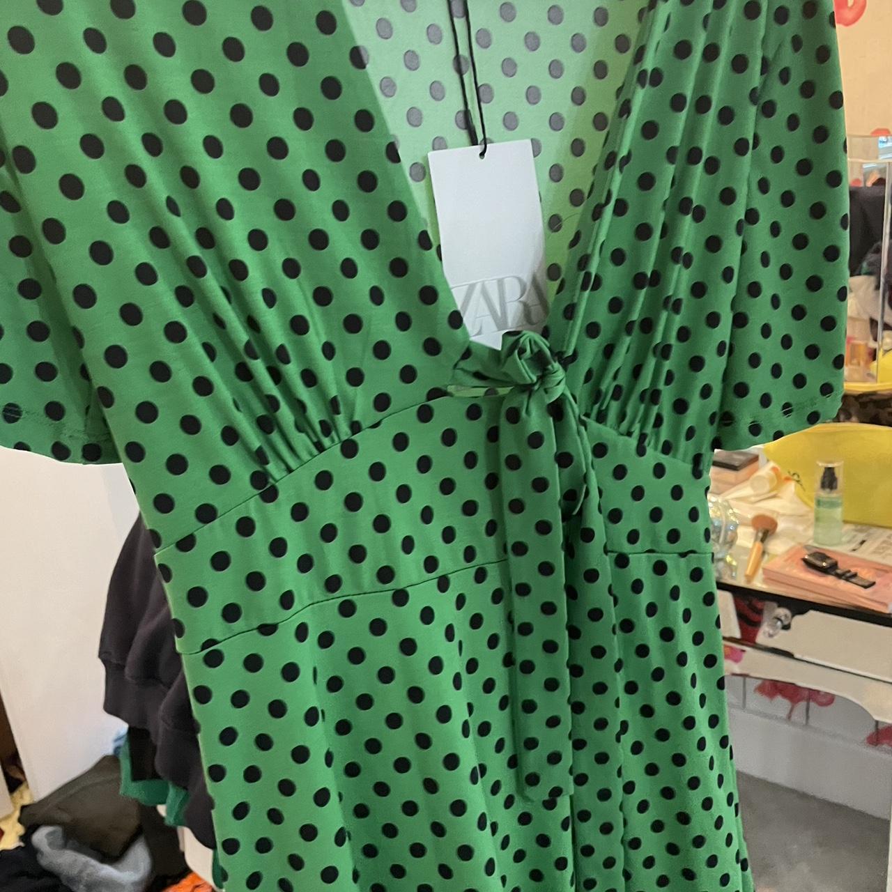 Zara green polka dot midi dress Depop