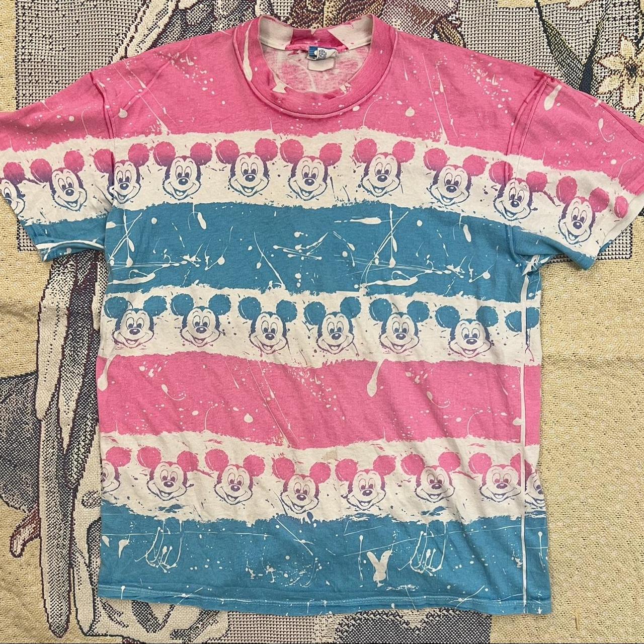 VTG 80s 90s DISNEY Mickey Mouse AOP Face Pink Blue | Depop