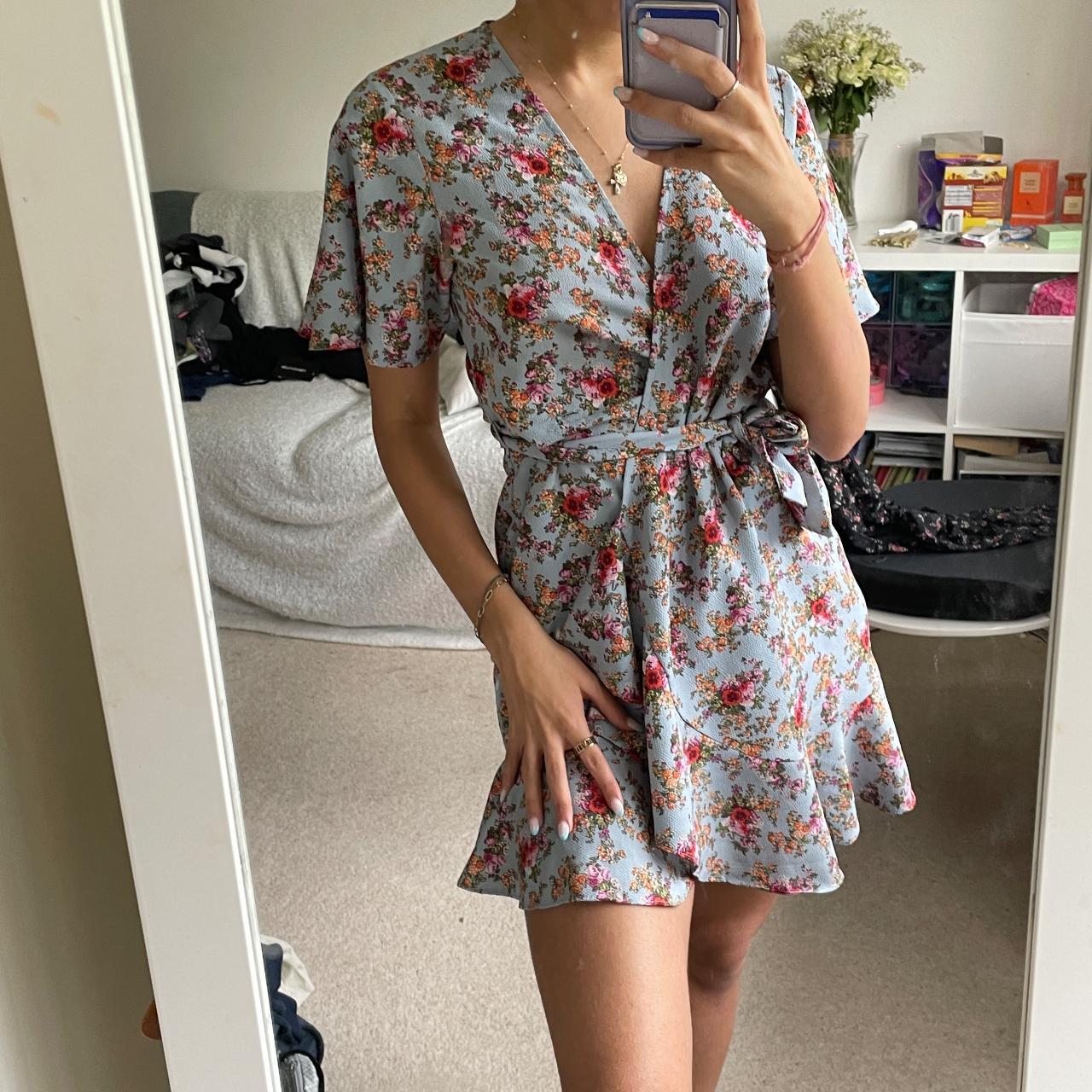 🍓Light blue pink floral wrap summer dress 🍇 Super... Depop
