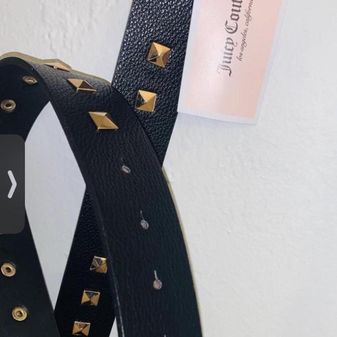 Juicy Couture Black Gold Studded Belt JC Initials... Depop