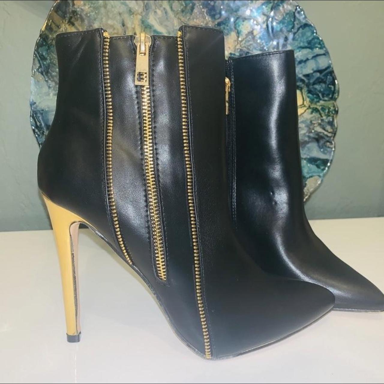 Catherine Malandrino Black Boots Gold Heels Size 10 Depop